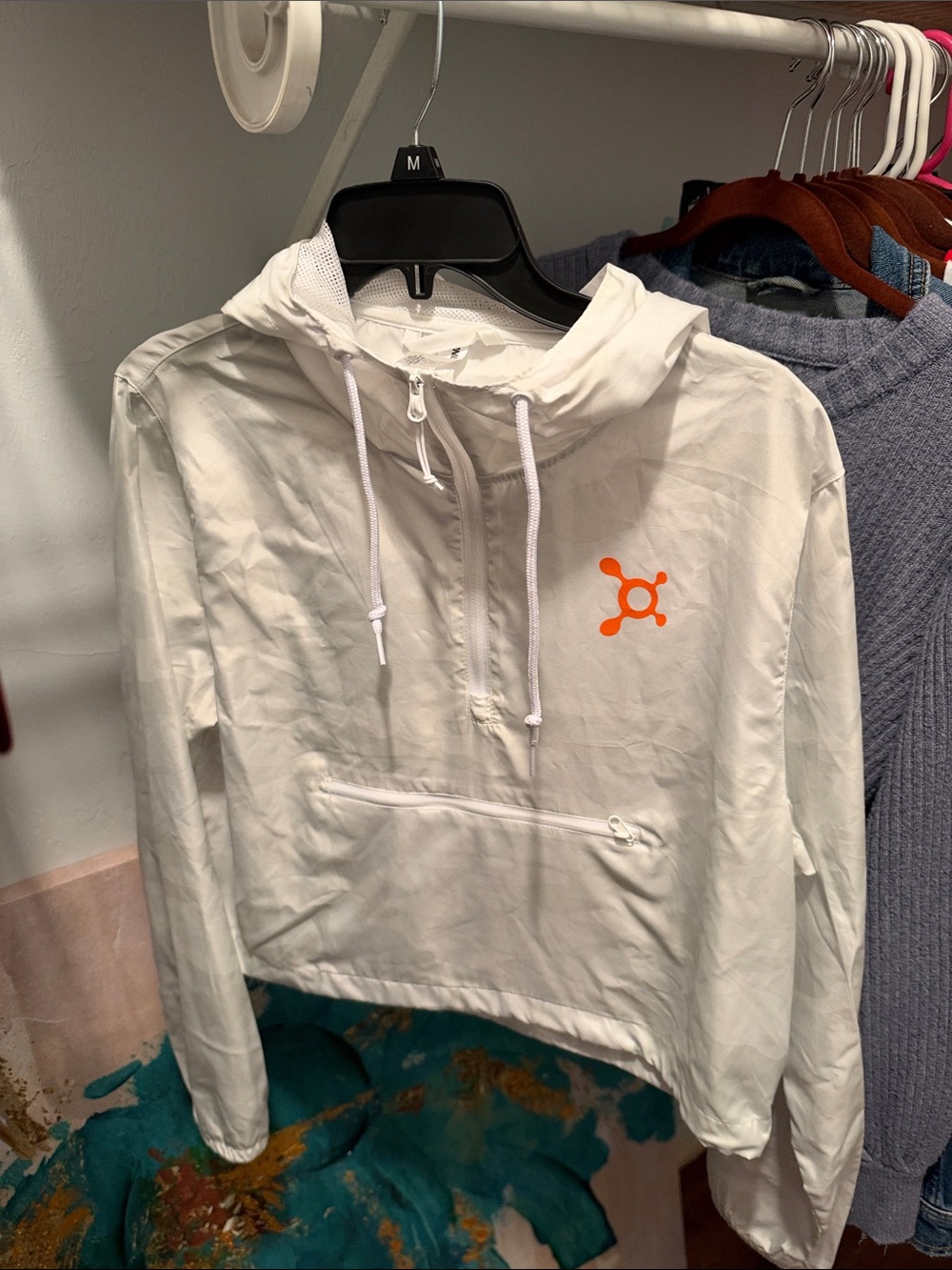Orangetheory White Hooded Windbreaker with Orange Logo